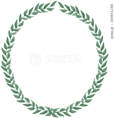 watercolour green leaf foliage wreath frame hand drawn illustration 100641280