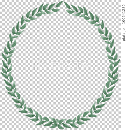 watercolour green leaf foliage wreath frame hand drawn illustration 100641280