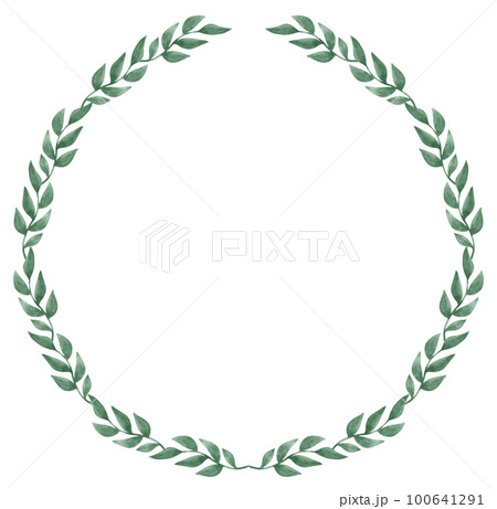 watercolour green leaf foliage wreath frame hand drawn illustration 100641291
