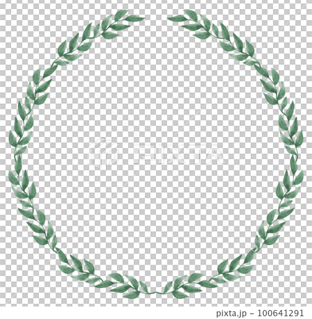 watercolour green leaf foliage wreath frame hand drawn illustration 100641291