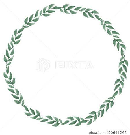 watercolour green leaf foliage wreath frame hand drawn illustration 100641292