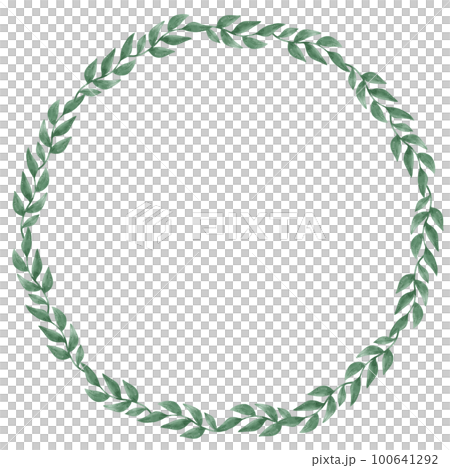 watercolour green leaf foliage wreath frame hand drawn illustration 100641292
