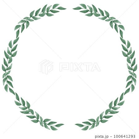 watercolour green leaf foliage wreath frame hand drawn illustration 100641293