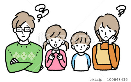 困ったり不満を持っている4人家族のベクターイラスト 100643436
