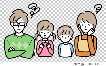 困ったり不満を持っている4人家族のベクターイラスト 100643436