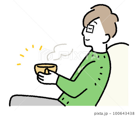 コーヒーブレイク　温かい飲み物を飲んでくつろぐ男性のベクターイラスト 100643438
