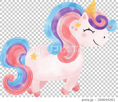 cute fancy magical purple baby unicorn children cartoon kid watercolour hand painting illustration 100644261