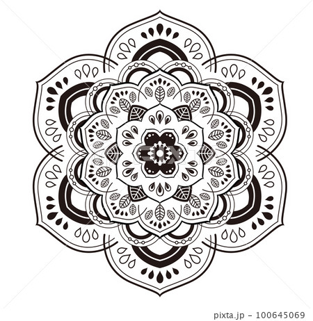 花のような曼荼羅　白黒モノクロ 100645069