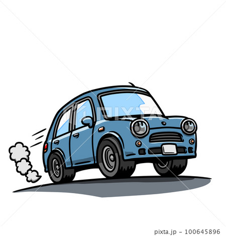 道路を普通の速度で走る自動車の手描き風イラスト(くすんだ青色) 道路を普通の速度で走る自動車の手描き風イラスト(くすんだ青色) 100645896
