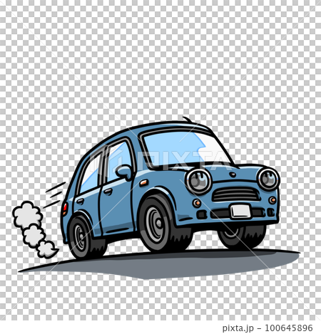 道路を普通の速度で走る自動車の手描き風イラスト(くすんだ青色) 道路を普通の速度で走る自動車の手描き風イラスト(くすんだ青色) 100645896