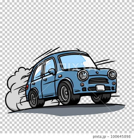 Illustration of a car that explodes on the road at a tremendous speed (dark blue) 100645898