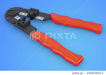 Crimper, crimp tool on blue background, 3D rendering 100646023