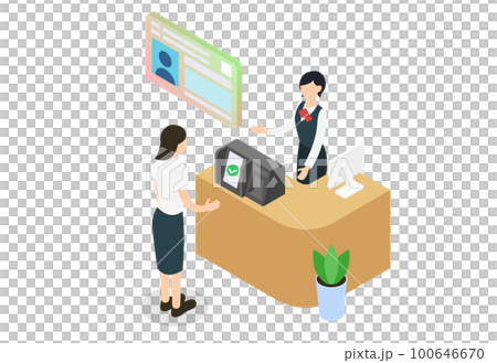 窓口でのマイナンバーカードによるオンライン資格確認のアイソメトリックイラスト 100646670