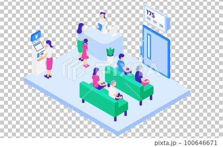待合室と人々のアイソメトリックイラスト(クリニック・病院) 100646671