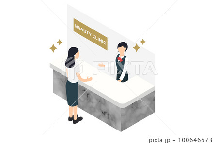美容クリニックの受付カウンターと患者のアイソメトリックイラスト 美容クリニックの受付カウンターと患者のアイソメトリックイラスト 100646673