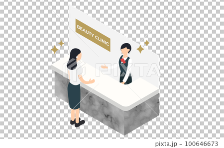 美容クリニックの受付カウンターと患者のアイソメトリックイラスト 美容クリニックの受付カウンターと患者のアイソメトリックイラスト 100646673