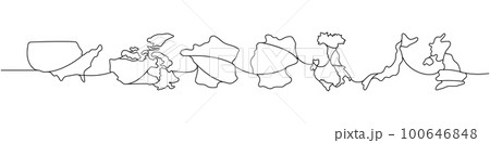 Group of Seven countries one line continuous drawing. USA, Canada, France, Germany, Italy, Japan, United Kingdom countries one line illustration. 100646848