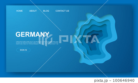 Germany 3d paper cut website template. Germany map paper cut out illustration. Country map symbol for landing page, advertising page. Germany 3d paper cut website template. Germany map paper cut out illustration. Country map symbol for landing page, advertising page. 100646940