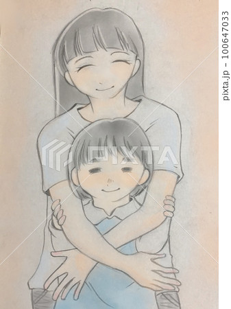 抱き合う親子のイラスト(1) 抱き合う親子のイラスト(1) 100647033