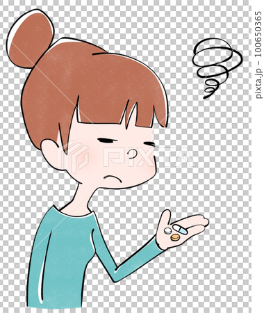Illustration of a woman holding medicine 100650365