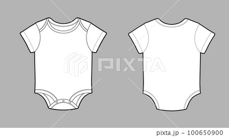 Short sleeve kids bodysuit, CAD, fashion flat template. Fashion technical illustration for garment production unit. Short sleeve kids bodysuit, CAD, fashion flat template. Fashion technical illustration for garment production unit. 100650900