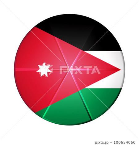 Glass light ball with flag of Jordan. Round sphere, template icon. Тational symbol. Glossy realistic ball, 3D abstract vector illustration highlighted on a white background. Big bubble 100654060