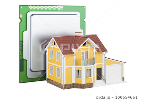 CPU with home, 3D rendering CPU with home, 3D rendering 100654661
