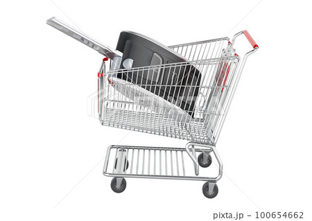 Car key inside shopping cart, 3D rendering Car key inside shopping cart, 3D rendering 100654662
