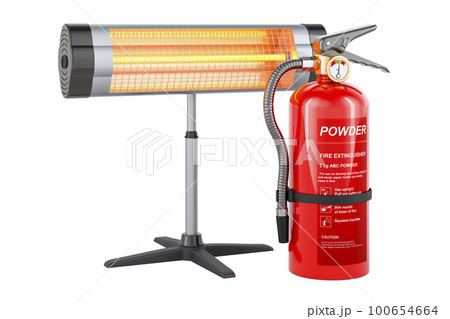 Fire extinguisher with infrared heater, 3D rendering Fire extinguisher with infrared heater, 3D rendering 100654664