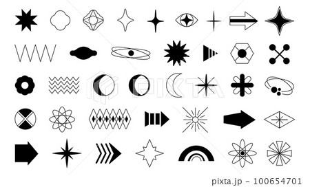 Y2k elements geometric shape and stars.のイラスト素材
