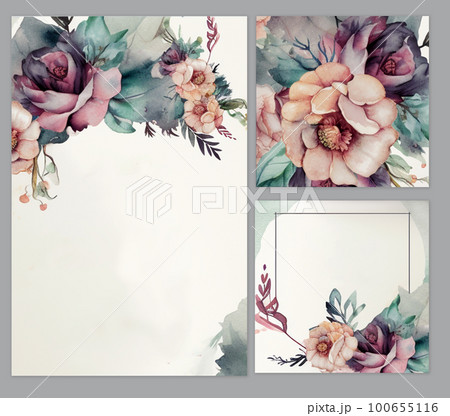 Elegant watercolor wedding invitation card template. Elegant watercolor wedding invitation card template. 100655116