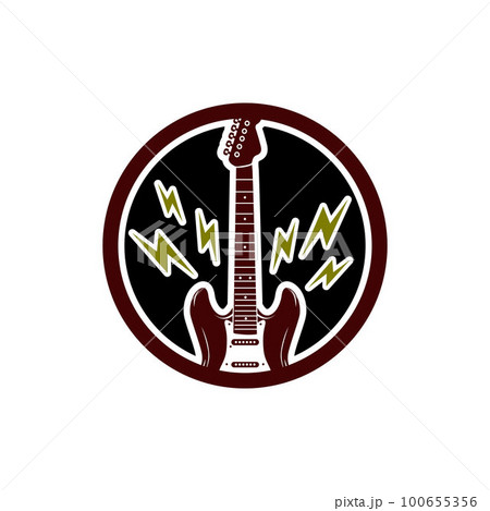Electric Guitar With Electric Icon For Rockstar Band Concert Guitarist Logo Vector Design 100655356