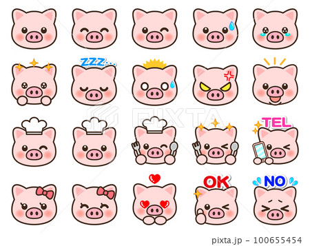 子豚の顔アイコンイラスト素材セット 100655454