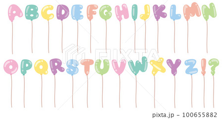 紐付きバルーンのアルファベットアイコン一式（カラフル） 100655882