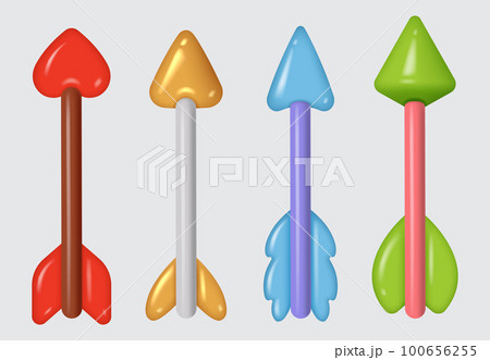 Bow and arrow. Stylized medieval war weapons battle ancient archery decent vector realistic set 100656255