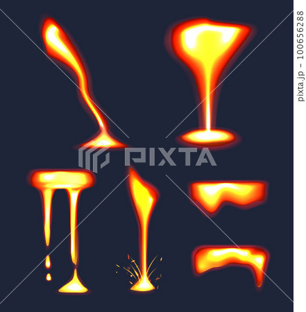 Lava realistic. Flowing liquid burning lava glowing splashes of fire decent vector template 100656288
