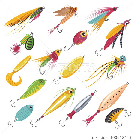 Fish Seafood Market Fishing Equipment Lures Stock Vector (Royalty