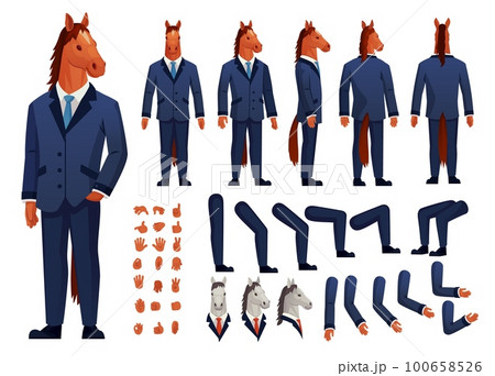 Horse man character. Anthropomorphic horses body construction, businessman animal in strict human suit hoofed office employee 100658526