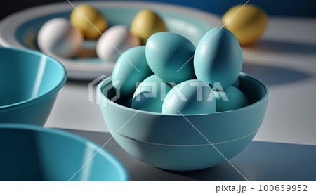 Easter eggs, light blue, photorealistic, 100659952