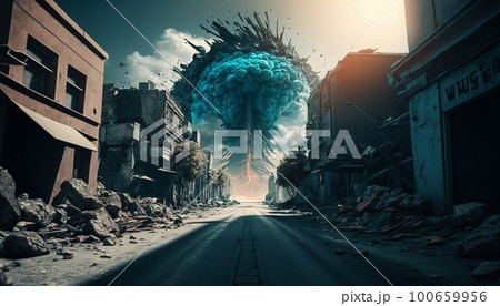 City ruins. Apocalyptic landscape. 3d illustration concept 100659956