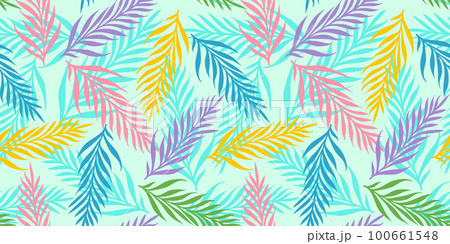 Vector seamless tropical pattern with exotic leaves. Vector seamless tropical pattern with exotic leaves. 100661548