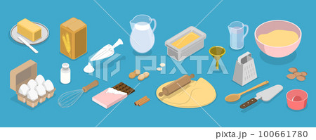 3D Isometric Flat Vector Set of Baking Items 100661780