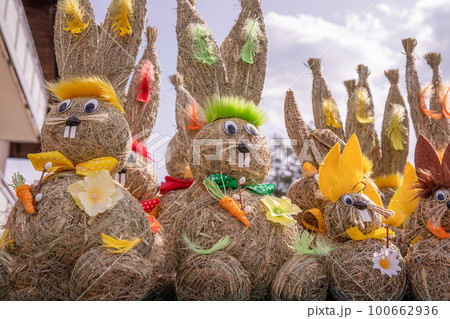 Easter decorative rabbit bunny, Easter street Josef market, sunny weather 100662936