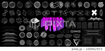 Graphic box universal geometric shapes for 80s-90s. Retrofuturistic cyberpunk 100662953