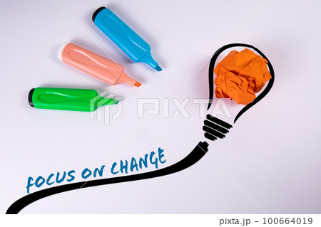 Focus on change. Colored markers on a white background 100664019