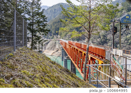 大井川鐵道井川線　奥大井湖上駅から見るの鉄橋（レインボーブリッジ） 100664995
