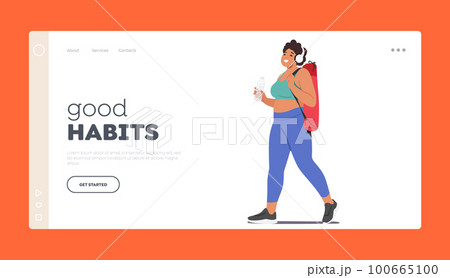 Good Habits Landing Page Template. Happy Plump Woman Carrying Yoga Mat. Female Character Promote Fitness Good Habits Landing Page Template. Happy Plump Woman Carrying Yoga Mat. Female Character Promote Fitness 100665100