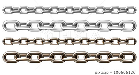 Realistic silver and brown metal chain with old rusty links isolated on white background. Heavy steel chain for industrial use. Vector illustration 100666126