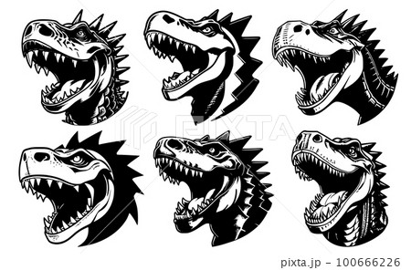Set of tattoos or logos in the form of dinosaur heads Set of tattoos or logos in the form of dinosaur heads 100666226