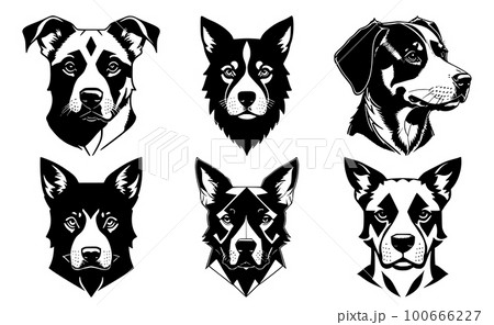 Set of tattoos or logos in the form of dog heads 100666227